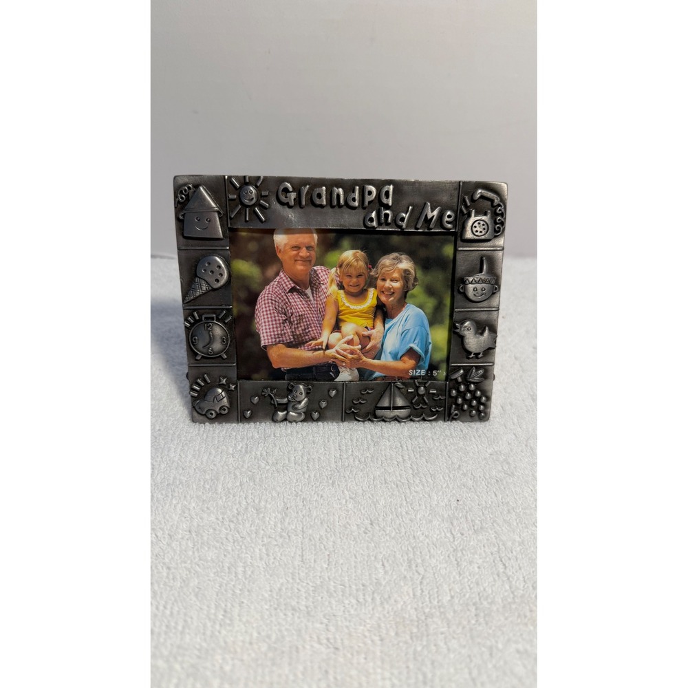 Grandpa and Me Pewter Tone Metal Picture Frame Embossed Icons 5x4 Vintage Style